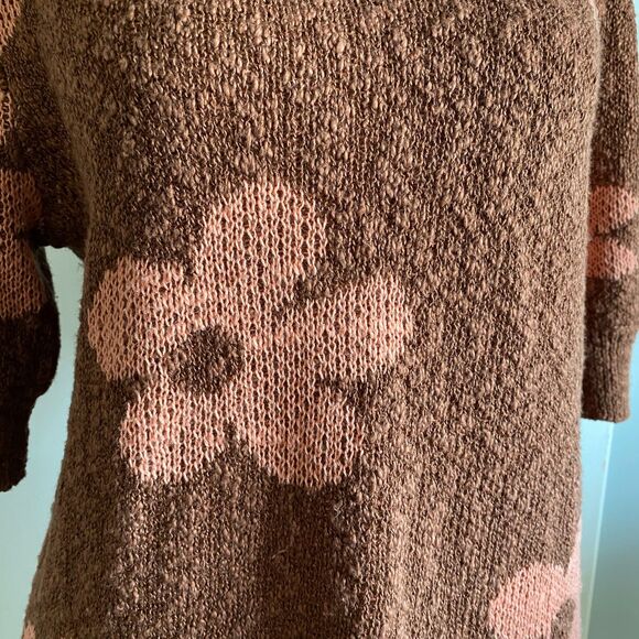 Sonoma Brown Flower Power Hippie Boho Knit Sweater, Sz M Coquette half sleeves - Picture 4 of 10
